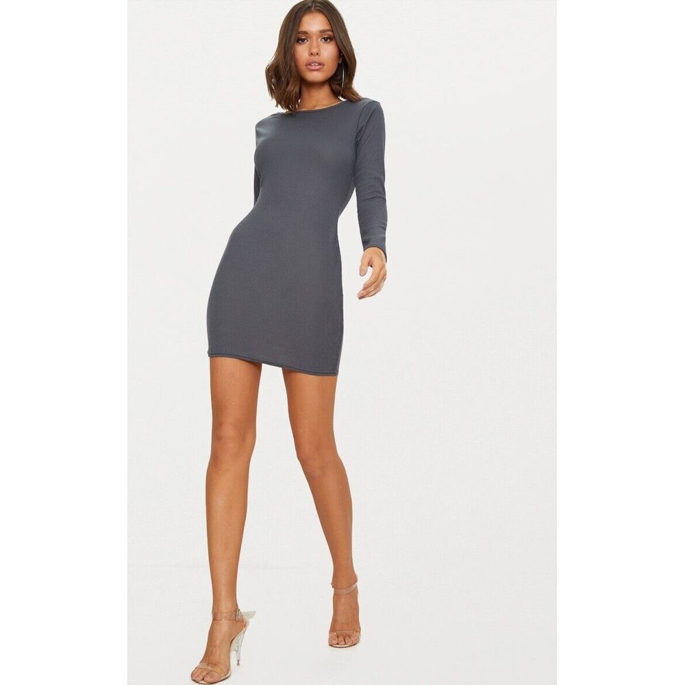 Pretty Little Thing Dress Women's‎ Gray 10 Bodycon Form Fitting Minimalist Basic